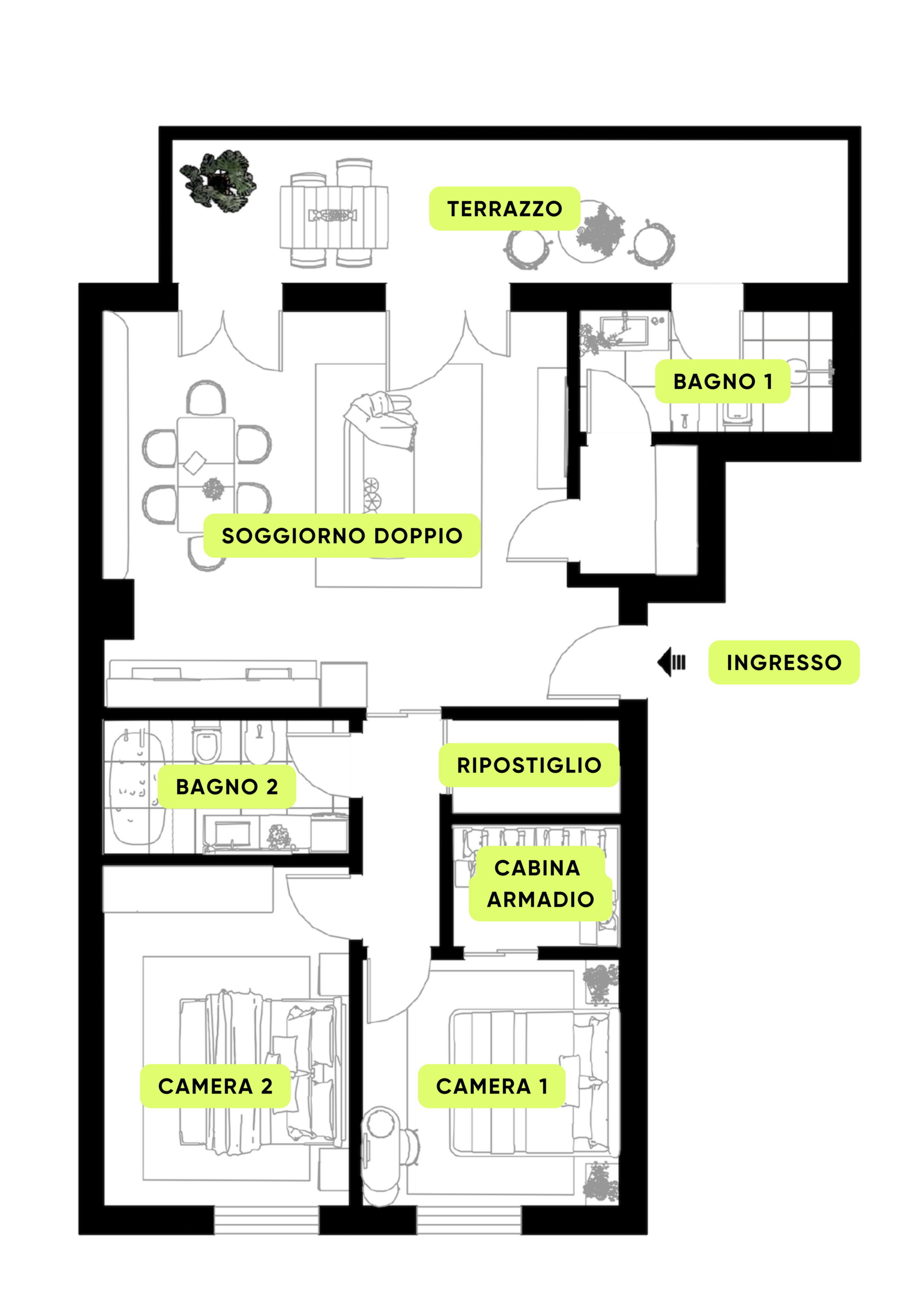 Planimetria PRESTIGIOSO TRE LOCALI CON TERRAZZO E DOPPI SERVIZI