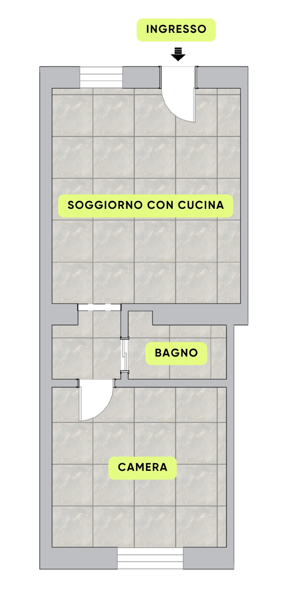 Planimetria DUE LOCALI ARREDATO