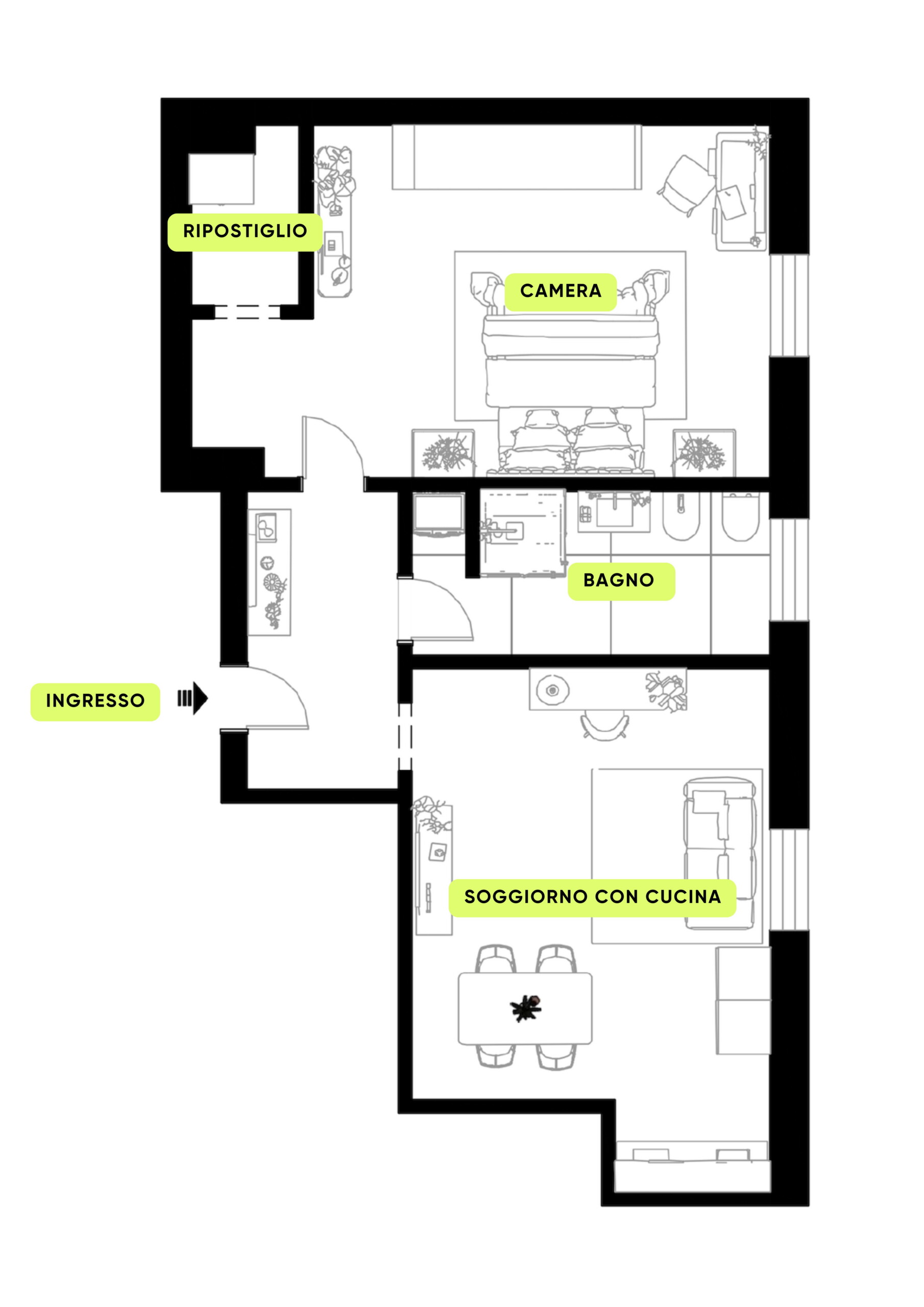 Planimetria AMPIO DUE LOCALI CON BAGNO FINESTRATO