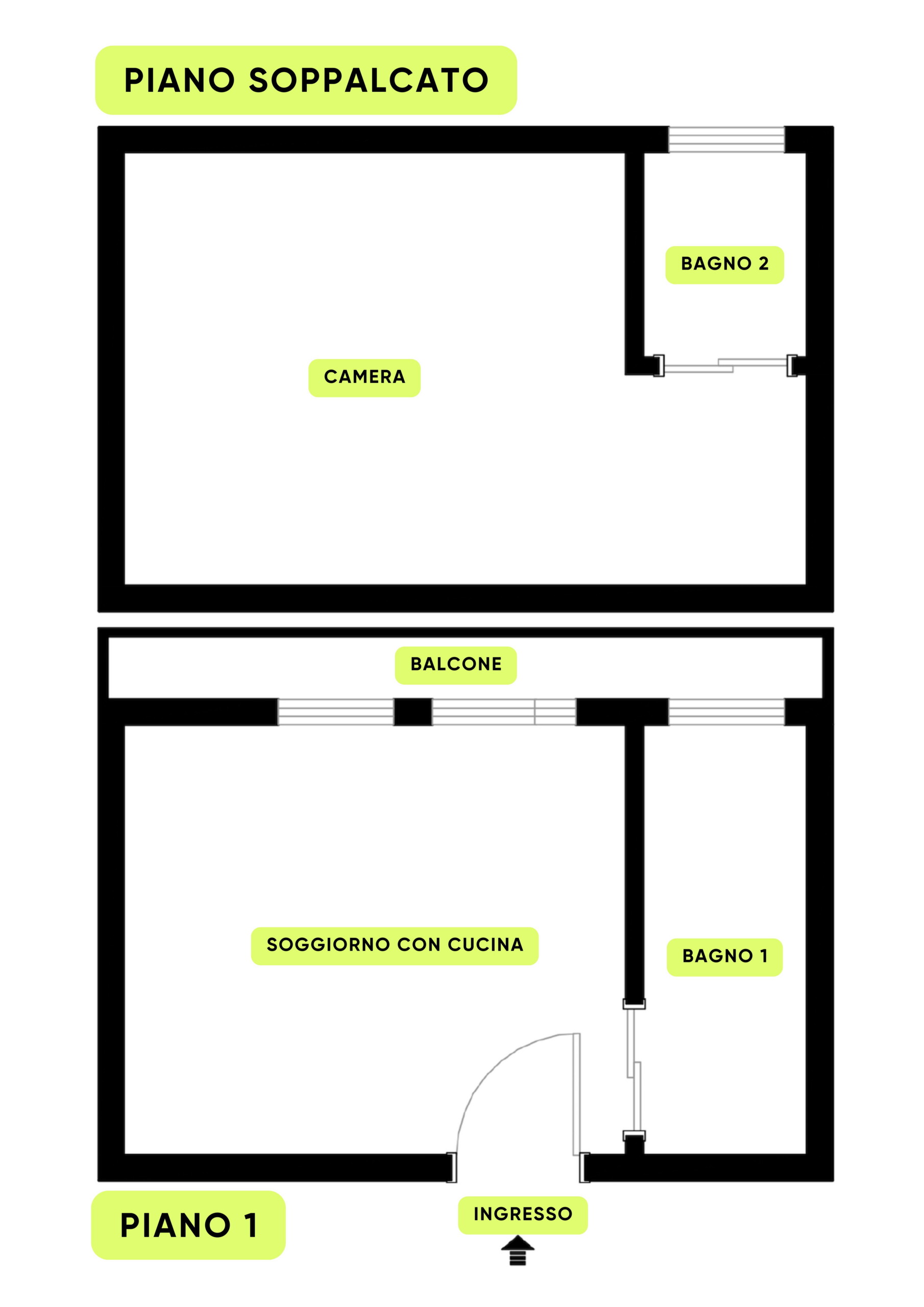 Planimetria DUE LOCALI CON DOPPI SERVIZI E BALCONE