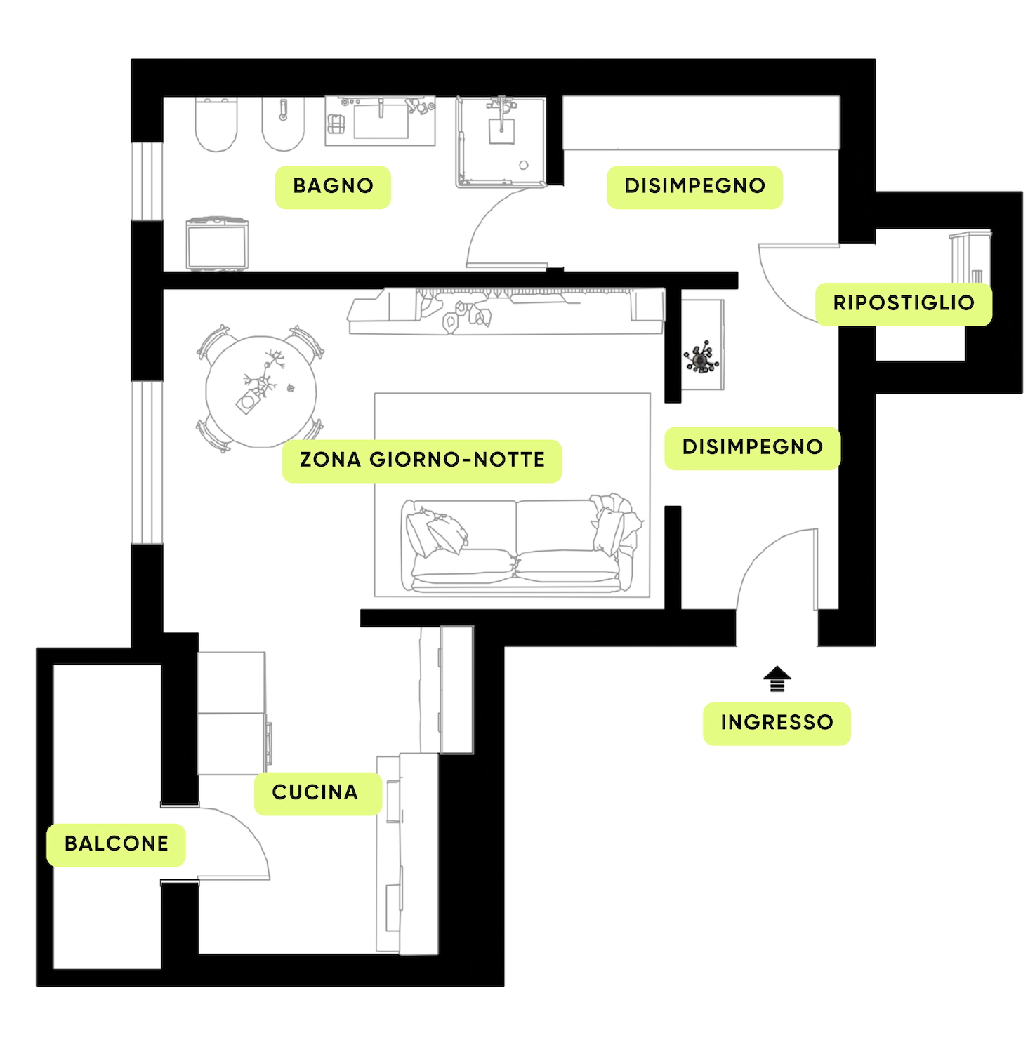 Planimetria AMPIO MONOLOCALE CON BALCONE – ARREDATO