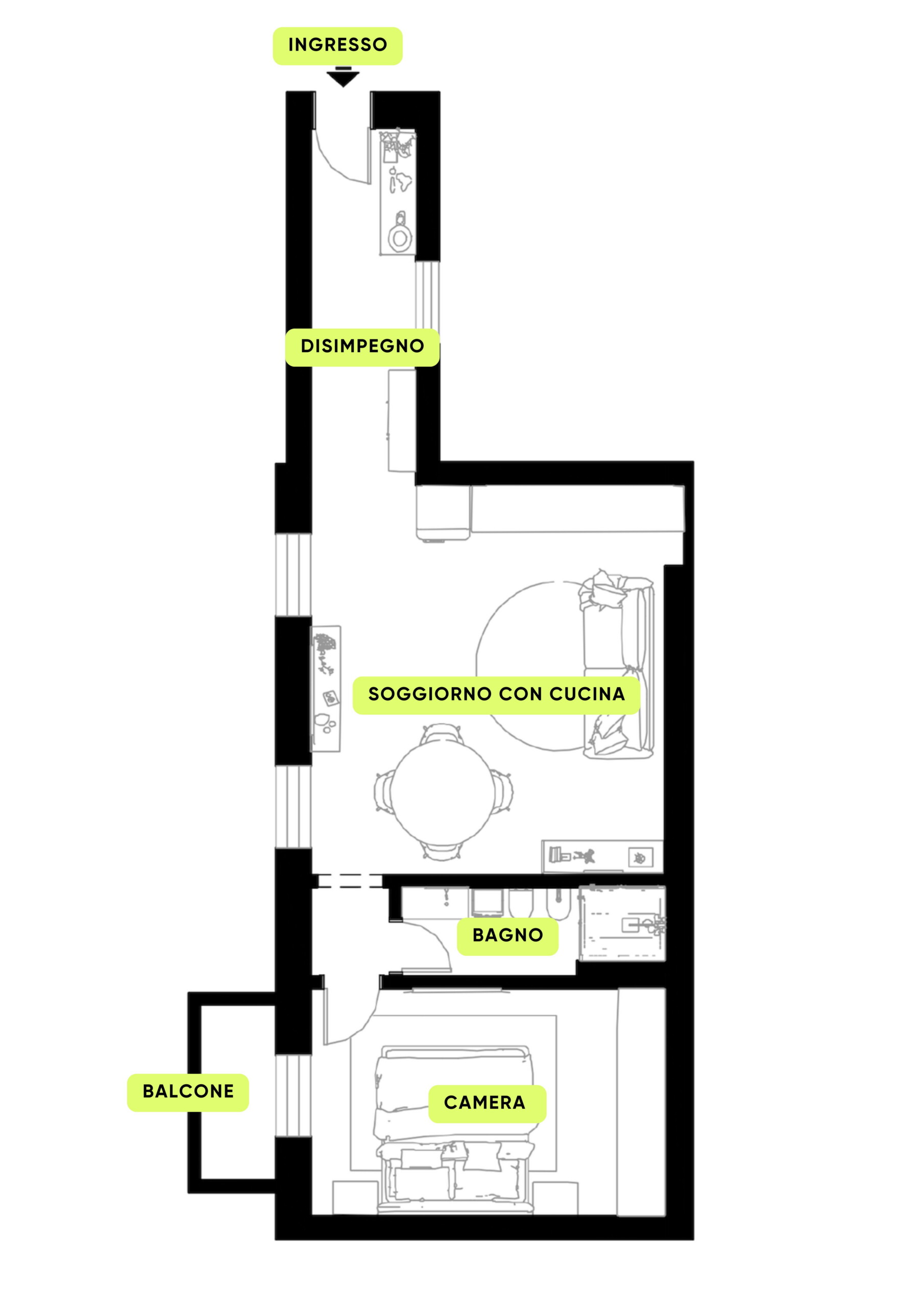 Planimetria AMPIO DUE LOCALI CON BALCONE