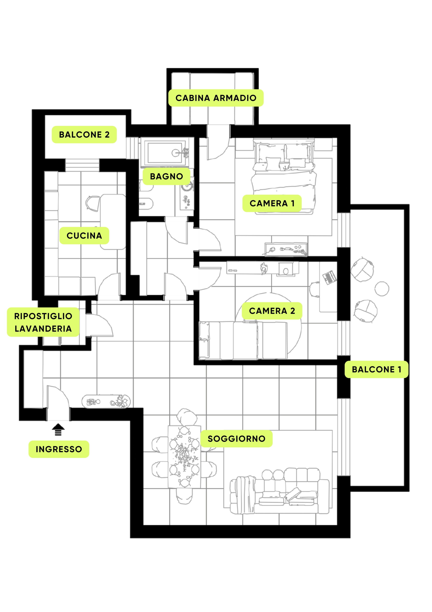 Planimetria RESIDENZA SPORTING MIRASOLE – TRE LOCALI