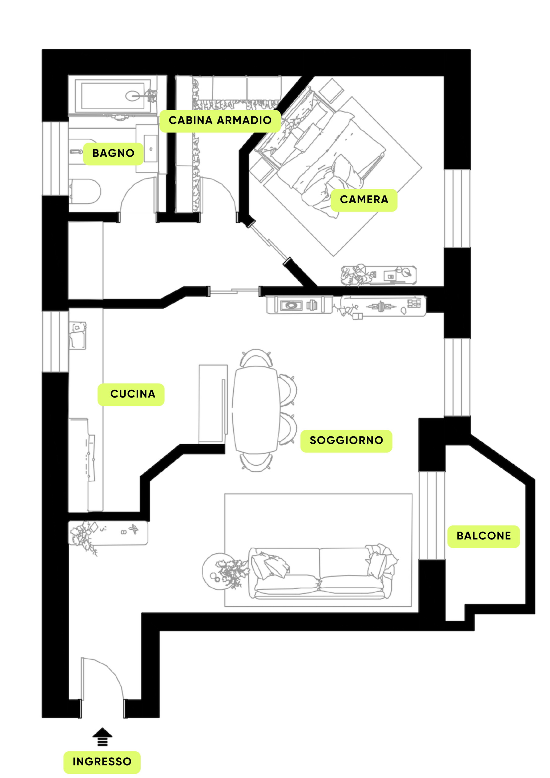 Planimetria AMPIO DUE LOCALI PIANO ALTO CON BALCONE